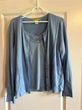 Sigrid Olsen Soft Blue Lace-Trim Cardigan & Tank Set